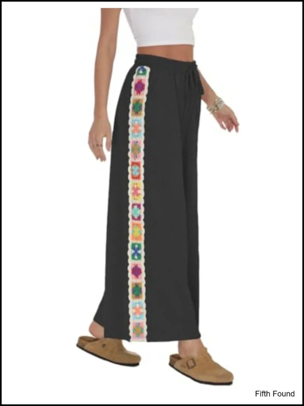 Casual Wide Leg Sweatpants with Crochet Panels and Pockets